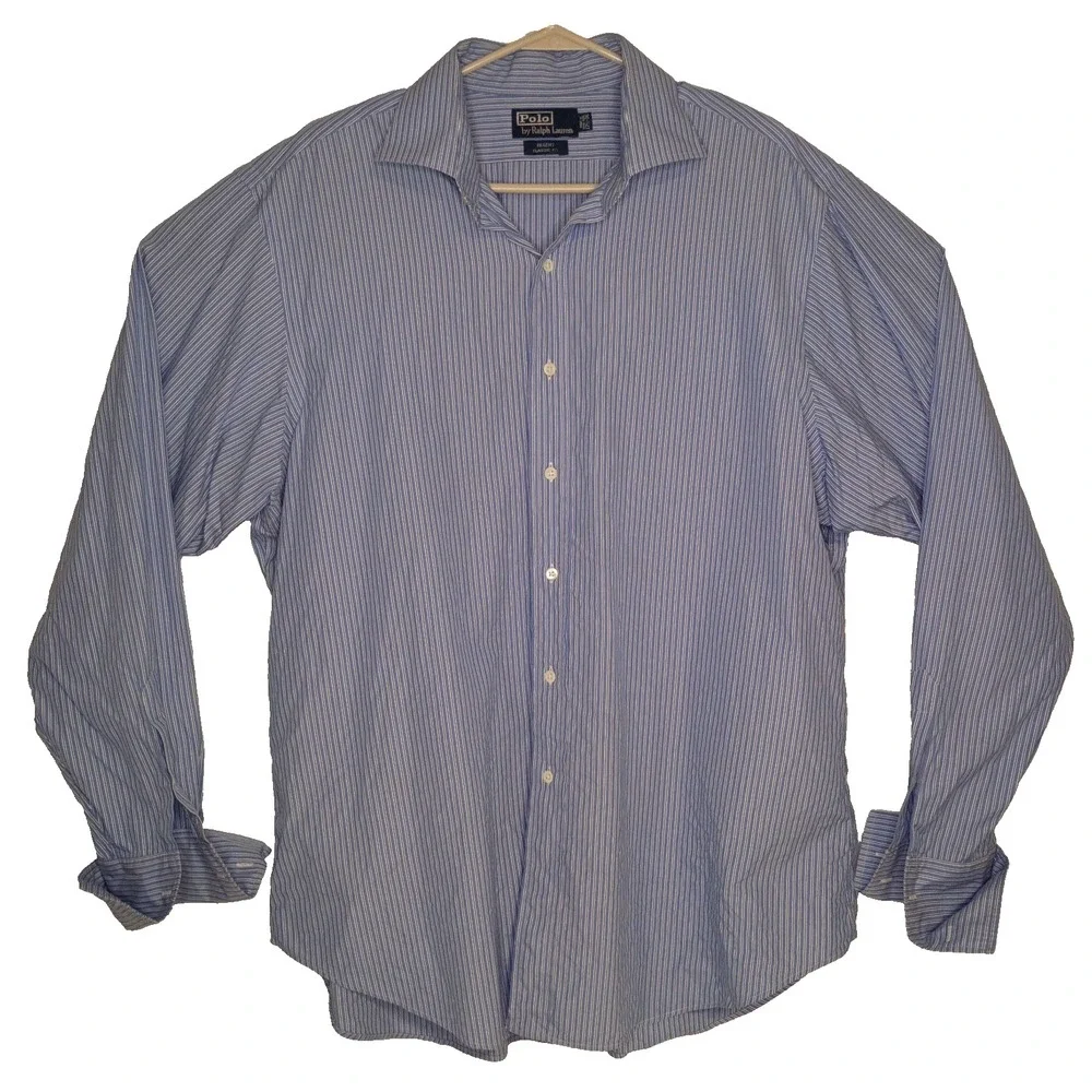 Polo Ralph Lauren Regent Dress Shirt Mens 17.5 36 Blue‎ Striped French Cuff